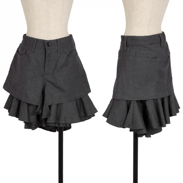ジュンヤワタナベ コムデギャルソンJUNYA WATANABE COMME des GARCONSウールフリル切替レイヤーショートパンツ グレーM K-109838_001