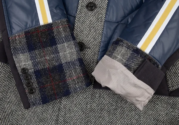 新品!ジュンヤワタナベマン コムデギャルソン×カンパニョーロ レーシングダウンドッキングヘリンボーンコート グレー紺他L K-109867_008