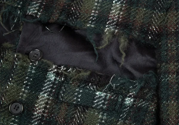 新品!コムコム コムデギャルソンCOMME des GARCONS カットオフ切替チェックツイードジャケット 緑黒S K-109871_010