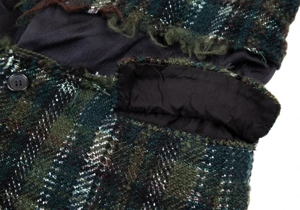 新品!コムコム コムデギャルソンCOMME des GARCONS カットオフ切替チェックツイードジャケット 緑黒S K-109871_012