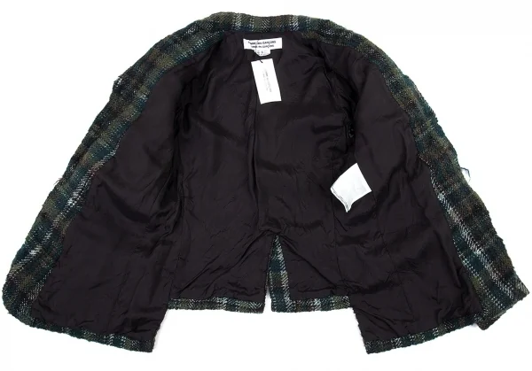 新品!コムコム コムデギャルソンCOMME des GARCONS カットオフ切替チェックツイードジャケット 緑黒S K-109871_013