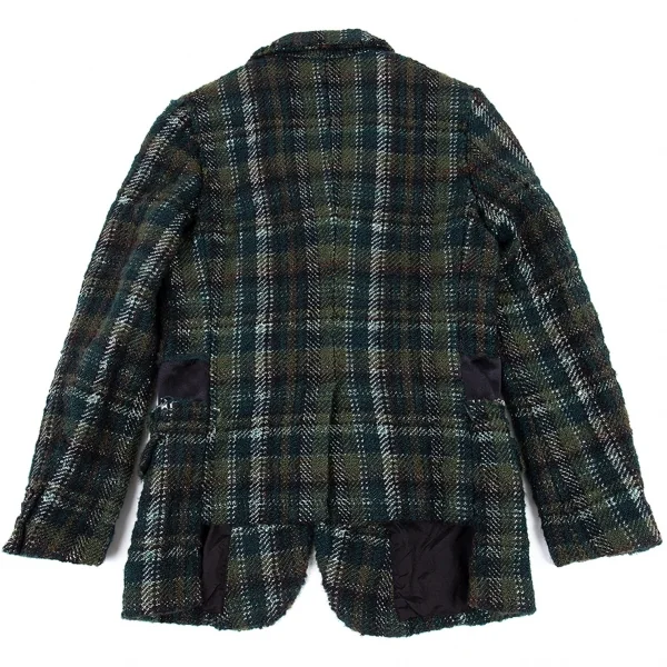 新品!コムコム コムデギャルソンCOMME des GARCONS カットオフ切替チェックツイードジャケット 緑黒S K-109871_014