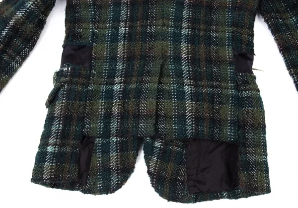 新品!コムコム コムデギャルソンCOMME des GARCONS カットオフ切替チェックツイードジャケット 緑黒S K-109871_015