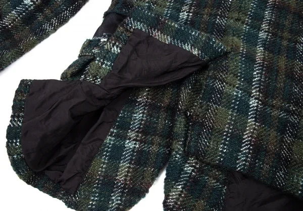 新品!コムコム コムデギャルソンCOMME des GARCONS カットオフ切替チェックツイードジャケット 緑黒S K-109871_016