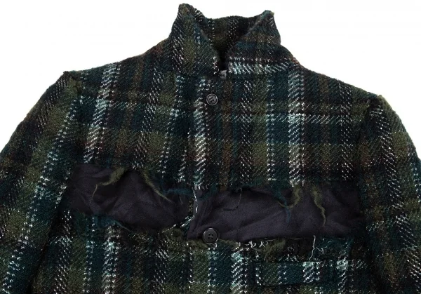新品!コムコム コムデギャルソンCOMME des GARCONS カットオフ切替チェックツイードジャケット 緑黒S K-109871_005