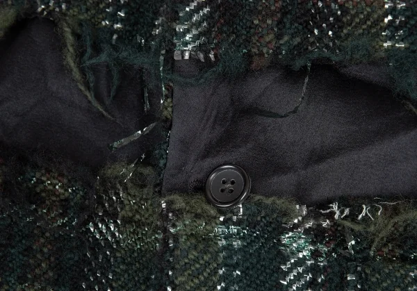 新品!コムコム コムデギャルソンCOMME des GARCONS カットオフ切替チェックツイードジャケット 緑黒S K-109871_006