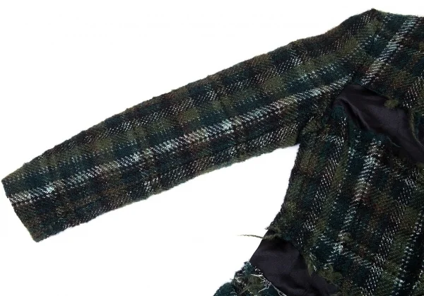 新品!コムコム コムデギャルソンCOMME des GARCONS カットオフ切替チェックツイードジャケット 緑黒S K-109871_007