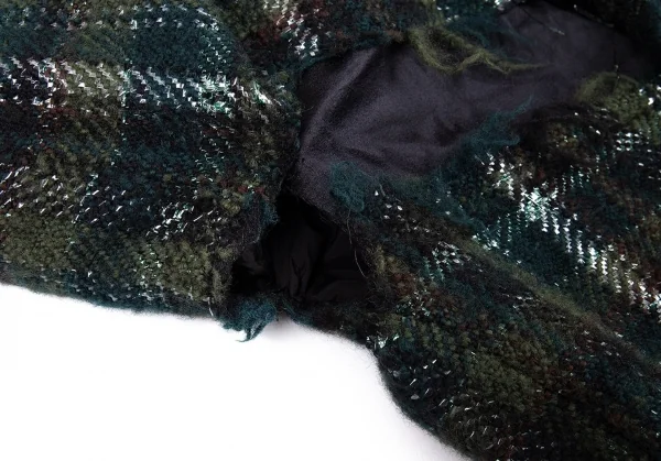 新品!コムコム コムデギャルソンCOMME des GARCONS カットオフ切替チェックツイードジャケット 緑黒S K-109871_008