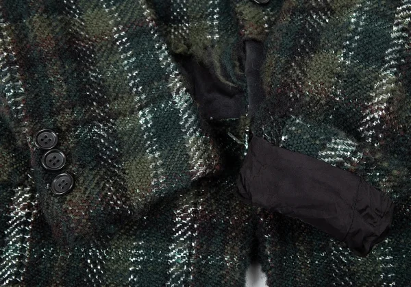 新品!コムコム コムデギャルソンCOMME des GARCONS カットオフ切替チェックツイードジャケット 緑黒S K-109871_009