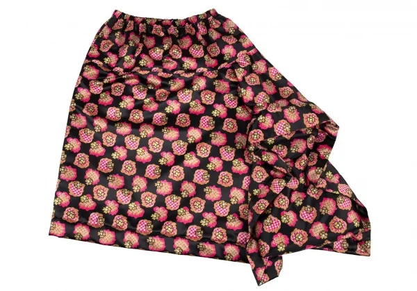新品!トリココムデギャルソンtricot COMME des GARCONS フラワープリント中綿切替デザインスカート 黒オレンジピンクM位 K-109873_003
