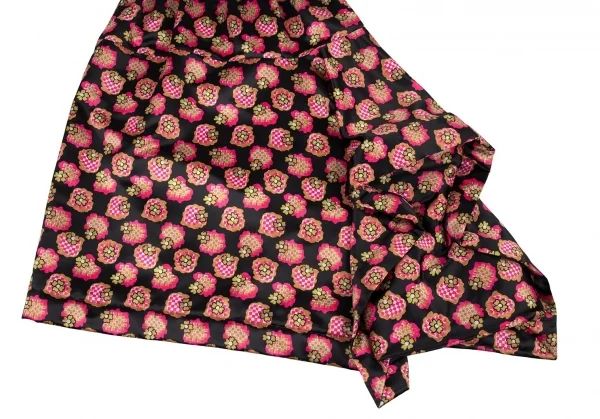 新品!トリココムデギャルソンtricot COMME des GARCONS フラワープリント中綿切替デザインスカート 黒オレンジピンクM位 K-109873_007