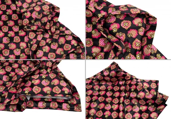 新品!トリココムデギャルソンtricot COMME des GARCONS フラワープリント中綿切替デザインスカート 黒オレンジピンクM位 K-109873_008