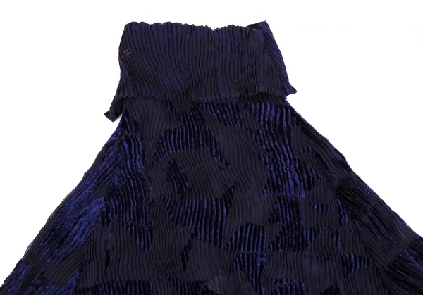 イッセイミヤケISSEY MIYAKE 幾何学フロッキープリントハイネックシースループリーツカットソー 紺2 K-109923_005