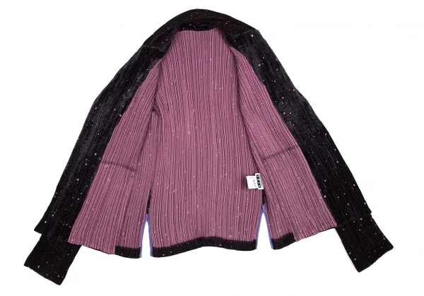イッセイミヤケ フェットISSEY MIYAKE FETE ドットオパール加工ベロアジャケット 黒紫2 K-109929_012