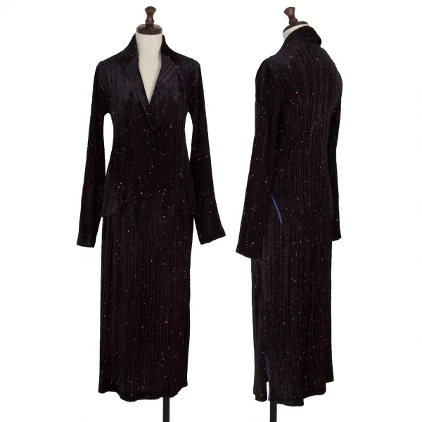 イッセイミヤケ フェットISSEY MIYAKE FETE ドットオパール加工ベロアジャケット 黒紫2 K-109929_016