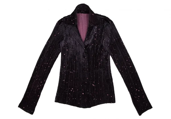 イッセイミヤケ フェットISSEY MIYAKE FETE ドットオパール加工ベロアジャケット 黒紫2 K-109929_002