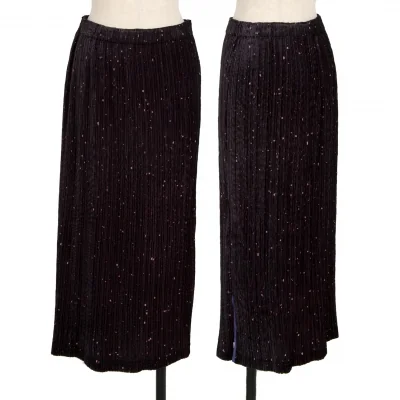 イッセイミヤケ フェットISSEY MIYAKE FETE ドットオパール加工ベロアフレアスカート 黒紫