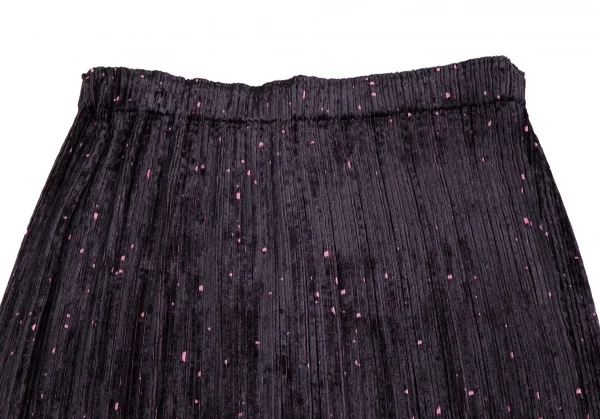 イッセイミヤケ フェットISSEY MIYAKE FETE ドットオパール加工ベロアフレアスカート 黒紫2 K-109930_003