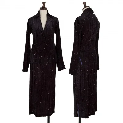 イッセイミヤケ フェットISSEY MIYAKE FETE ドットオパール加工ベロアセットアップスーツ 黒紫