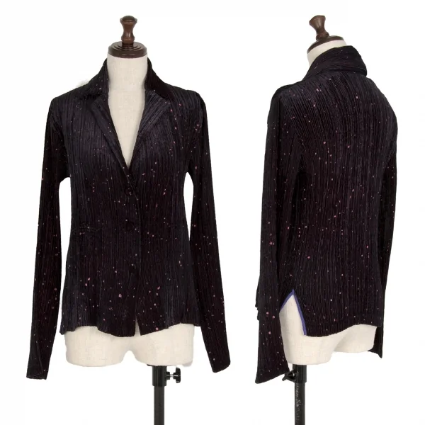 イッセイミヤケ フェットISSEY MIYAKE FETE ドットオパール加工ベロアセットアップスーツ 黒紫2 K-109931_002