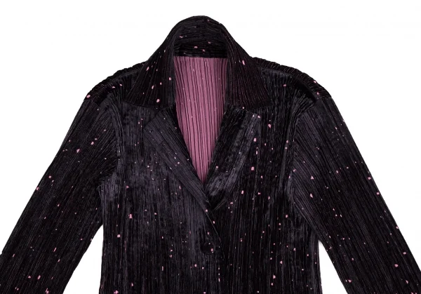 イッセイミヤケ フェットISSEY MIYAKE FETE ドットオパール加工ベロアセットアップスーツ 黒紫2 K-109931_004