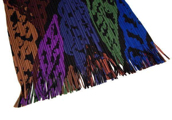 プリーツプリーズPLEATS PLEASE ボタンレスカラフルフリンジカットソー 黒マルチ3 K-109960_007