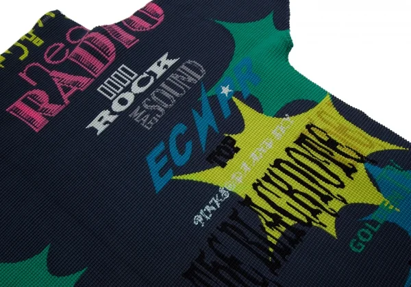 イッセイミヤケ ミーISSEY MIYAKE me レタリングボックスプリーツハイネックTシャツ 紺マルチF K-109970_006