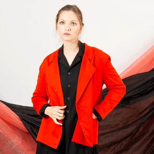 ヨウジヤマモト ファムYohji Yamamoto FEMMEコットン天竺カッティングデザインダブルジャケット 赤M K-110010_016