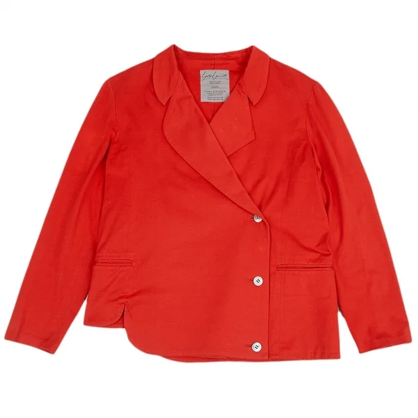 ヨウジヤマモト ファムYohji Yamamoto FEMMEコットン天竺カッティングデザインダブルジャケット 赤M K-110010_002