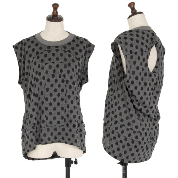 ジュンヤワタナベ コムデギャルソンJUNYA WATANABE COMME des GARCONS バックサークルカッティングドットノースリーブカットソー グレー黒S K-110030_001
