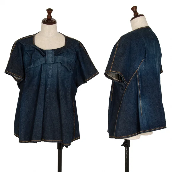 ジュンヤワタナベ コムデギャルソンJUNYA WATANABE COMME des GARCONS denim リボンデザイン半袖プルオーバートップス インディゴS K-110035_001