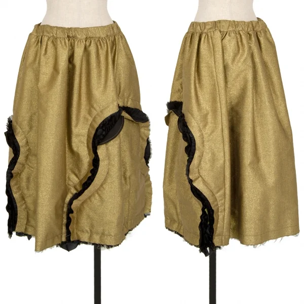 コムデギャルソンCOMME des GARCONS フリルカッティング中綿ボリュームグリッタースカート ゴールド黒S K-110036_001