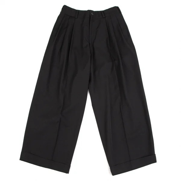 ヨウジヤマモト ノアールYohji Yamamoto NOIR ウールギャバシンチバックワイドパンツ 黒2 K-110066_001
