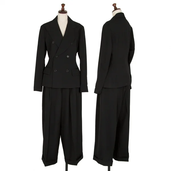ヨウジヤマモト ノアールYohji Yamamoto NOIR ウールギャバシンチバックワイドパンツ 黒2 K-110066_012