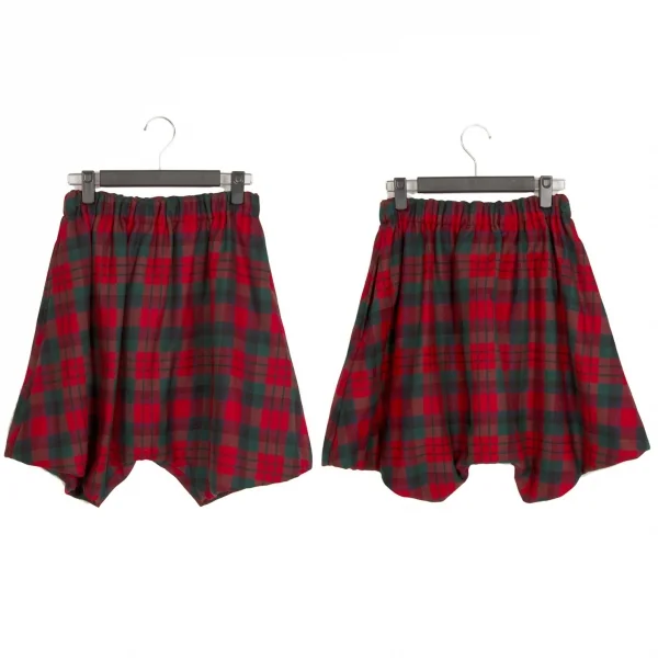 コムデギャルソンCOMME des GARCONS タータンチェックパデットサルエルハーフパンツ 赤緑XS K-110114_001