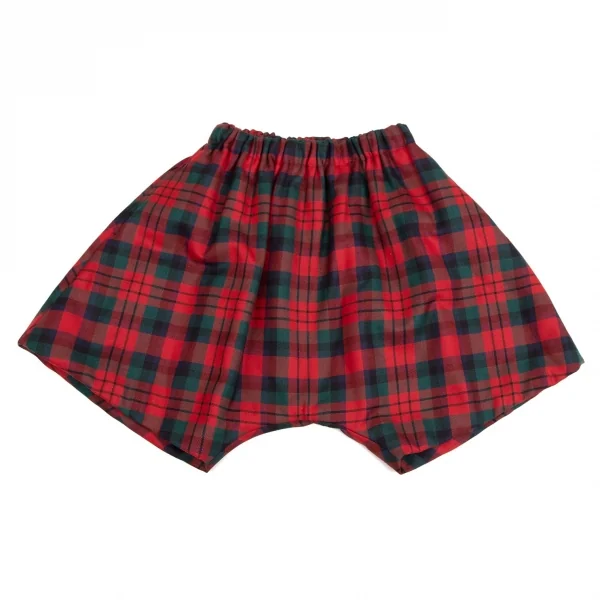 コムデギャルソンCOMME des GARCONS タータンチェックパデットサルエルハーフパンツ 赤緑XS K-110114_002