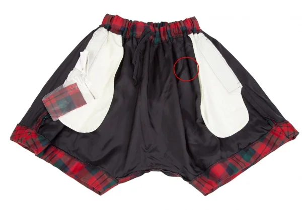 コムデギャルソンCOMME des GARCONS タータンチェックパデットサルエルハーフパンツ 赤緑XS K-110114_006