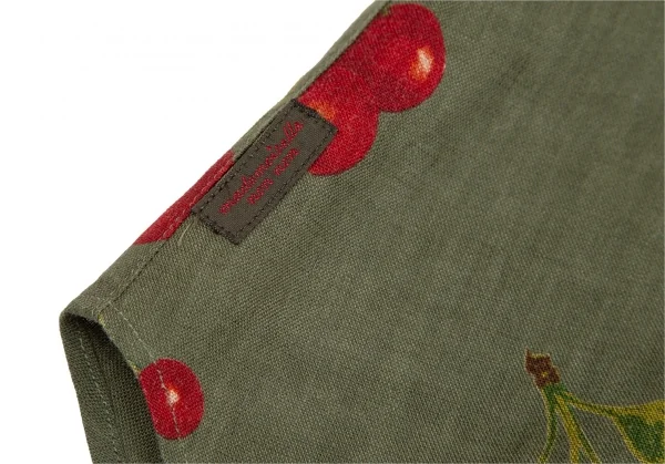 マドモアゼルノンノンMademoiselle NON NON リネンチェリープリントネックリボン半袖ブラウス 緑40L K-110133_010