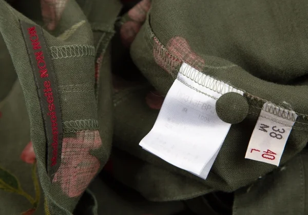 マドモアゼルノンノンMademoiselle NON NON リネンチェリープリントネックリボン半袖ブラウス 緑40L K-110133_016