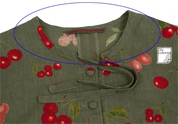 マドモアゼルノンノンMademoiselle NON NON リネンチェリープリントネックリボン半袖ブラウス 緑40L K-110133_004