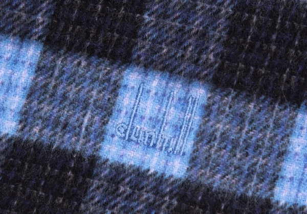ダンヒルdunhill カシミヤオーバーチェックフリンジマフラー 青黒 K-110196_004