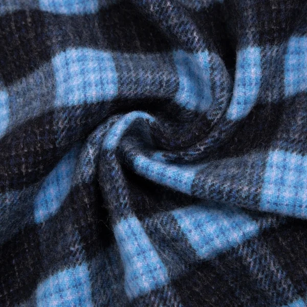 ダンヒルdunhill カシミヤオーバーチェックフリンジマフラー 青黒 K-110196_006