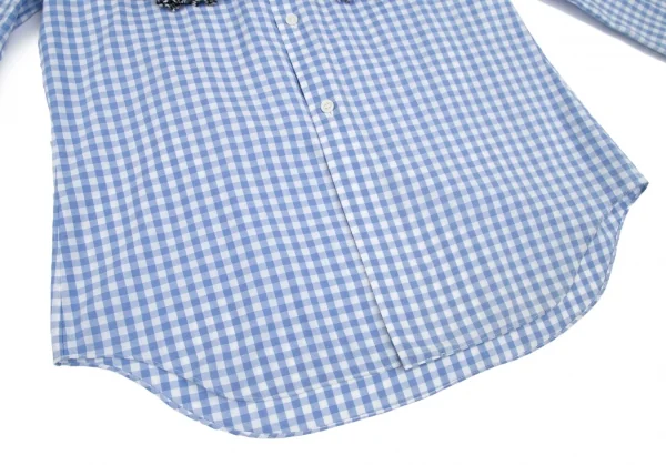 コムデギャルソンCOMME des GARCONS ギャザーフリル装飾ギンガムチェックシャツ 白水色S位 K-110219_012