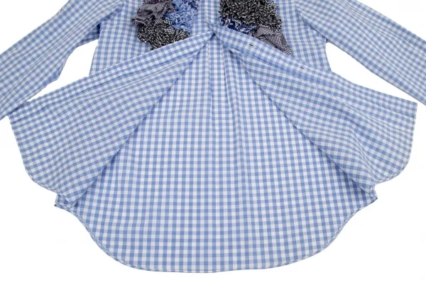 コムデギャルソンCOMME des GARCONS ギャザーフリル装飾ギンガムチェックシャツ 白水色S位 K-110219_013