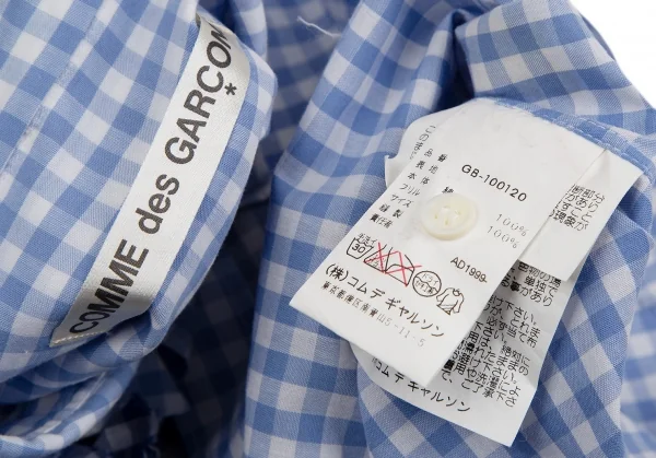 コムデギャルソンCOMME des GARCONS ギャザーフリル装飾ギンガムチェックシャツ 白水色S位 K-110219_019