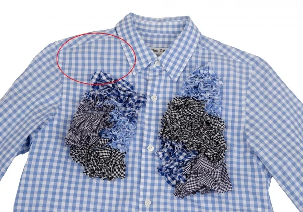 コムデギャルソンCOMME des GARCONS ギャザーフリル装飾ギンガムチェックシャツ 白水色S位 K-110219_003