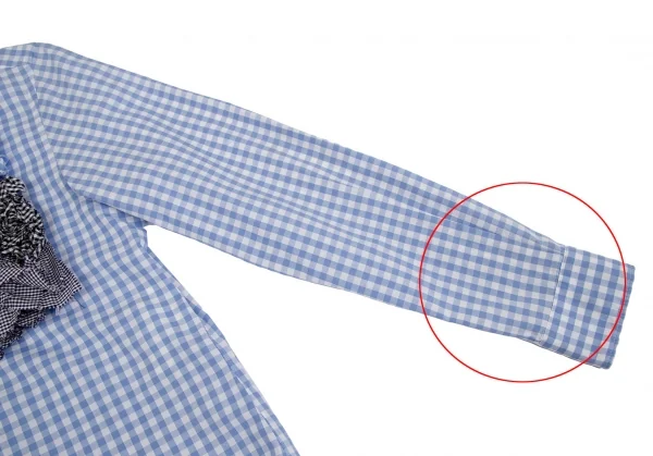 コムデギャルソンCOMME des GARCONS ギャザーフリル装飾ギンガムチェックシャツ 白水色S位 K-110219_009