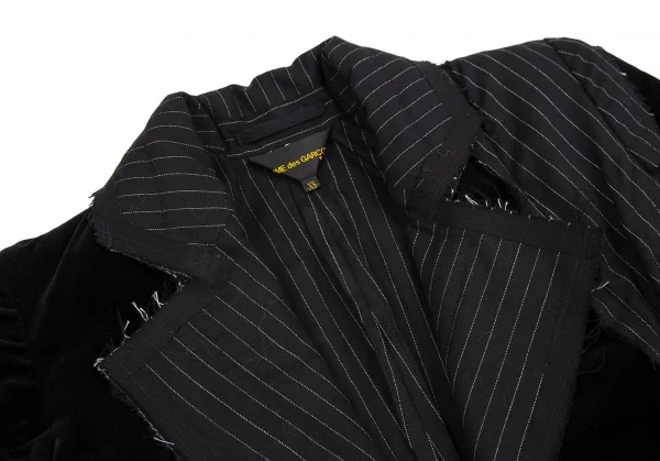 コムデギャルソンCOMME des GARCONS ベロアインサイドアウト切替ストライプ半袖ジャケット 黒XS K-110223_004