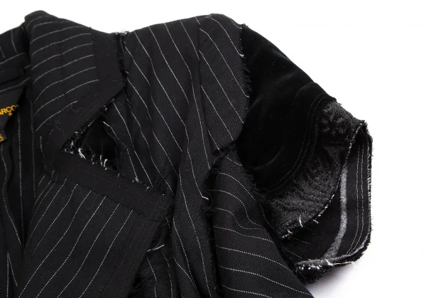 コムデギャルソンCOMME des GARCONS ベロアインサイドアウト切替ストライプ半袖ジャケット 黒XS K-110223_006