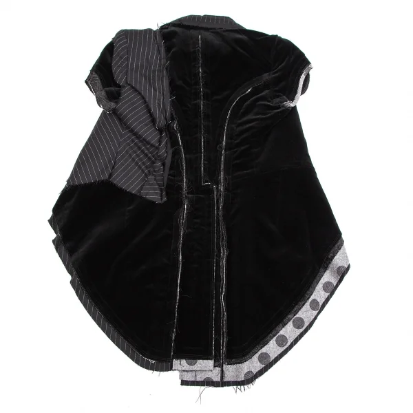 コムデギャルソンCOMME des GARCONS ベロアインサイドアウト切替ストライプ半袖ジャケット 黒XS K-110223_009